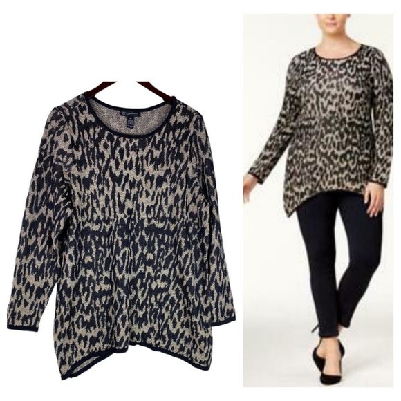 New INC International Concepts Sweater Animal Print Metallic Gold Black - Picture 1 of 2